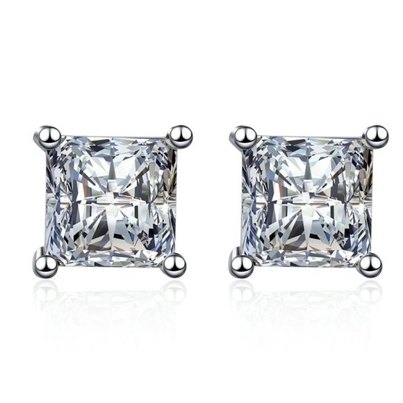 Certified 4ct. t.w. Diamond Moissanite Princess Cut Stud Earrings NEW - Picture 3 of 9